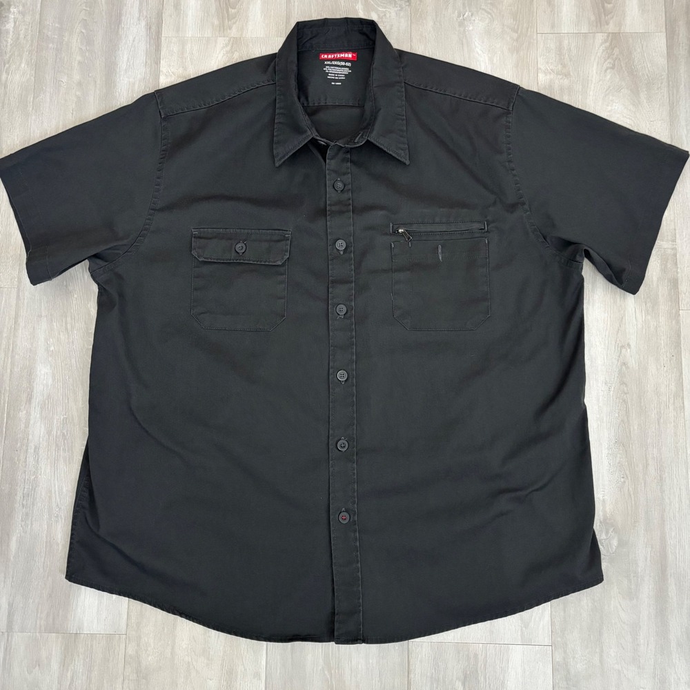 Craftsman Utility Short Sleeve Button Down Work Shirt Men's XXL Black Grunge